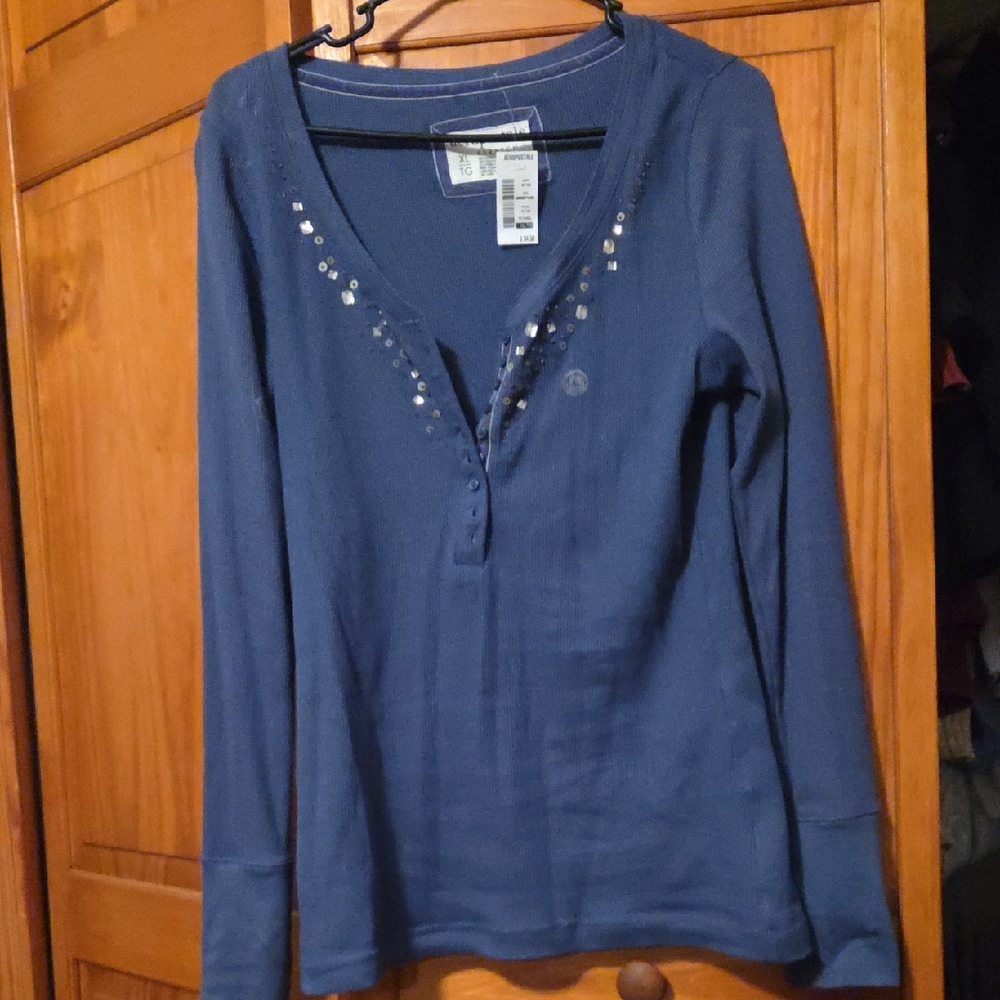 Aeropostale Blue Long Sleeve Tee with Embellishments